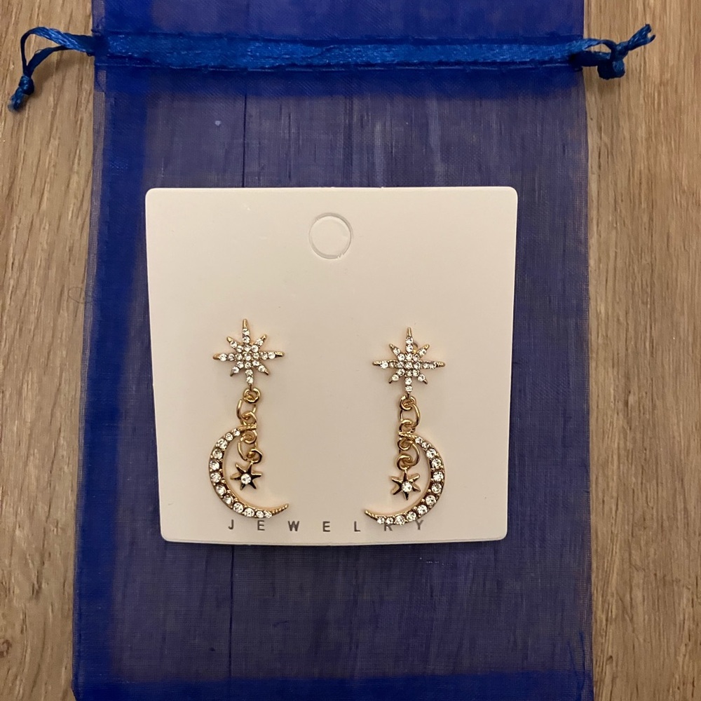 Gold Star and Moon Earrings